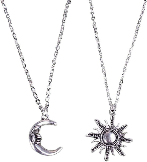 2 Pcs Sun and Moon Necklace Set, Friendship Necklaces Best Friends Necklaces Crescent Celestial Valentine Heart BFF Jewelry Necklaces Gift for Wom...