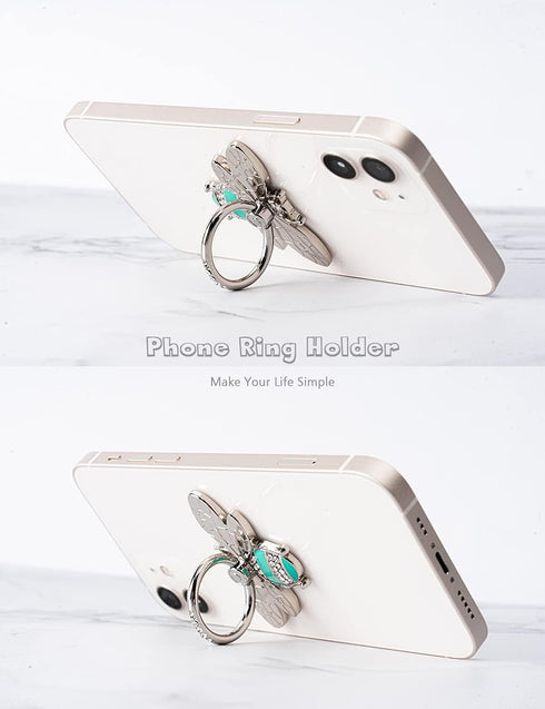 Allengel Bee Phone Ring Holder Finger Kickstand with Crystal, Cute Phone Ring Grip Holder for iPhone or Smartphone Cases, Silver Turquoise...