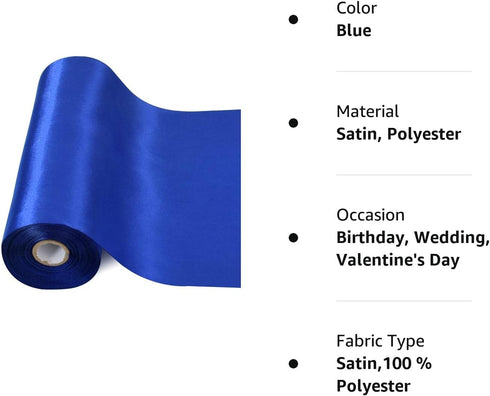 TONIFUL 8 Inch x 22yd Extra Wide Large Royal Blue Satin Ribbon Solid Fabric Ribbons for Door Tree Home Outside Bows Decor Cutting Ceremony Kit Gra...