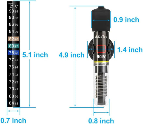 Mini Aquarium Heater 50W Small Fish Tank Heater 50 Watt with Free Thermometer Sticker...