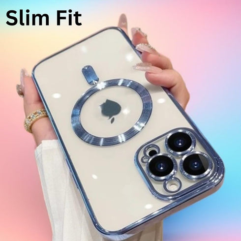 Magnetic Case for iPhone 15 Pro Max Phone. TPU Shockproof Electroplated Bumper, Camera Lens Protector, Waterproof Transparent Case., Silver...