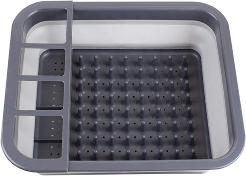Home Basics Silicone and Plastic Easy Storage Collapsible Dish Rack with Cutlery Holder (Grey)...