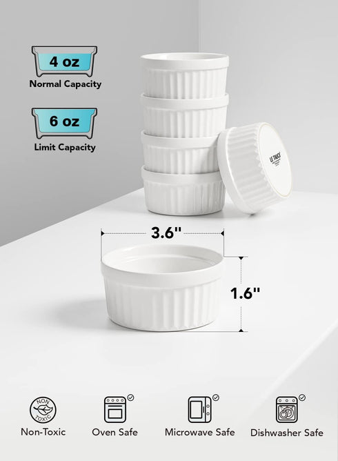 LE TAUCI Ramekins 4 OZ Oven Safe, Creme Brulee Ramekins, Pudding Custard Cups Souffle Ramiken, Dipping Sauce Dishes, Ceramic Ramekin Bowls Set of ...