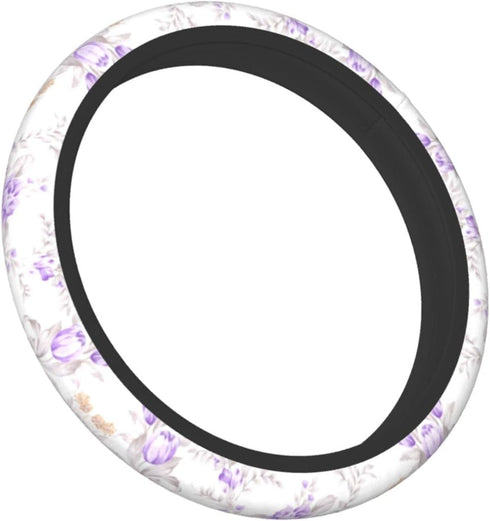 Purple Flowers Cute Steering Wheel Cover for Women Girls Car SUV 15 Inch Universal Fit Auto Accessories Personalized...