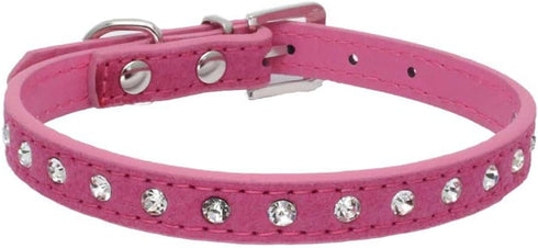 Cute Dazzling Sparkling Elegant Fancy Suede Leather 1 Rows Bling Rhinestone Crystal Jeweled Small Pet Cat Dog Puppy Collar (Hot Pink, M), Medium...