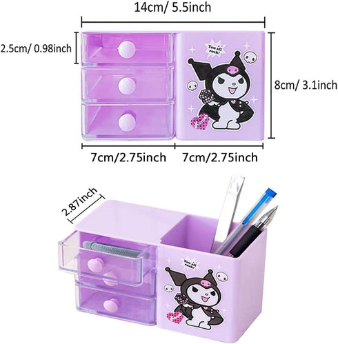 Kawaii Pen Holder Drawer Storage Box Office Desktop Office Supplies Three-Layer Cartoon Colorful Small Drawer Box...