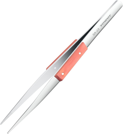 TOWOT Industrial Tweezers Cross Lock Fiber Grip Wood Handle Soldering Tweezer, Precision Pick-Up Tool Straight Electronics Precision Tweezers...