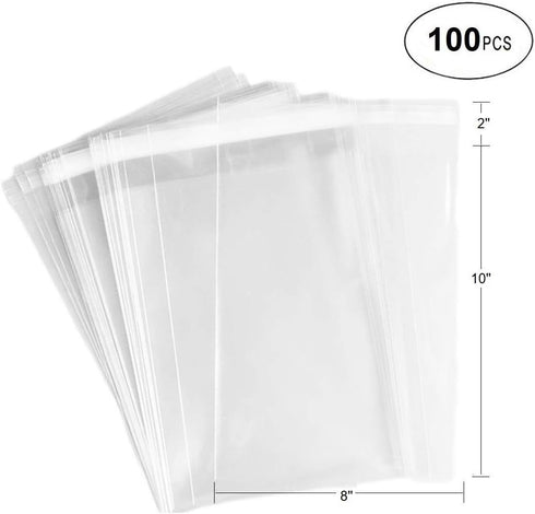 100pcs 8x10inch 2.0 mil Clear Resealable Cello / 8x10 Cellophane Bags Good for Bakery, Candle, Soap, Cookie...