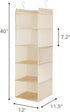 MAX Houser 5 Shelf Hanging Closet Organizer, Space Saver, Cloth Hanging Shelves with 4 Side Pockets, Foldable, Beige...
