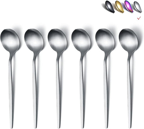 Teaspoons 6 Piece, 6.6'' Spoons Silverware, Stainless Steel Small Spoons, Tea Spoons for Home, Kitchen or Restaurant, Dishwasher Safe (Matt Silver...