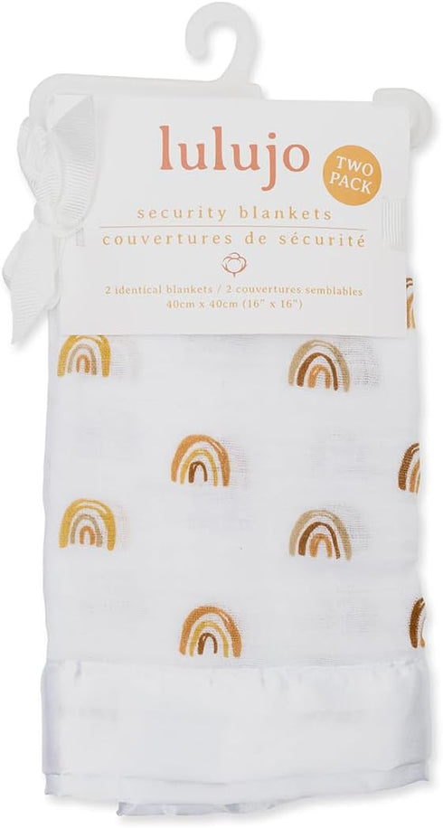 Lulujo Security Lovey Blankets| Unisex Softest Breathable Cotton Muslin Security Blanket Set with Silky Satin Trim| Neutral Comforting Blanket for...
