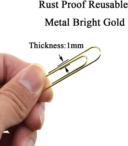 HAHIYO Paper Clips Large Sturdy 2 inches Length 70 Pack Paperclips Heavy Duty Tight Grip Rust Proof Reusable Metal Bright Gold for Home Office Sch...
