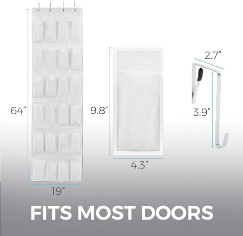 HOME GENIE 24 Pocket Strong Space Saving Over Door Shoe Organizer, Holds Up to 40 Pounds, Stay In Place Hooks Large Breathable Mesh Pocket Hanging...