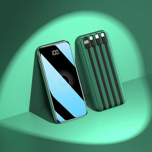 Portable Charger 10000mAh LED Display 4 in 1 Power Bank Self Wired Power Supply Battery Pack Fashionable Design (Army Green)...