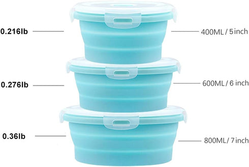 Collapsible Bowls, GLE2016 Silicone Collapsible Food Storage Containers with Lids for Camping, Round Silicone Lunch Containers, Microwave, Dishwas...