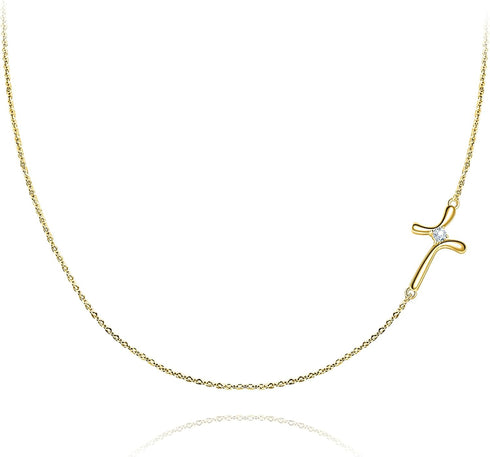 BriLove 925 Sterling Silver Cross Necklaces for Women,Shiny Cubic Zirconia Delicate Cross Sideways Choker Necklace for Valentines Day/Birthday/Chr...