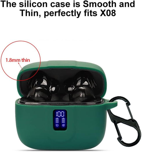 Earbuds Case Compatible with TAGRY X08 Wireless Headphone, Silicon Protective Cover with “S” Shaped Dual Carabiner, with Window for LED Display (B...