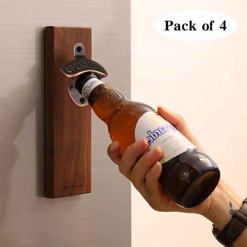 4 Pcs Bottle Opener Wall Mounted, Antique Metal Beer Bottle Top Openers Hardware With Mount Screws Set, Outdoor, Rustic, Cabinet, Bar (Vintage-Red...