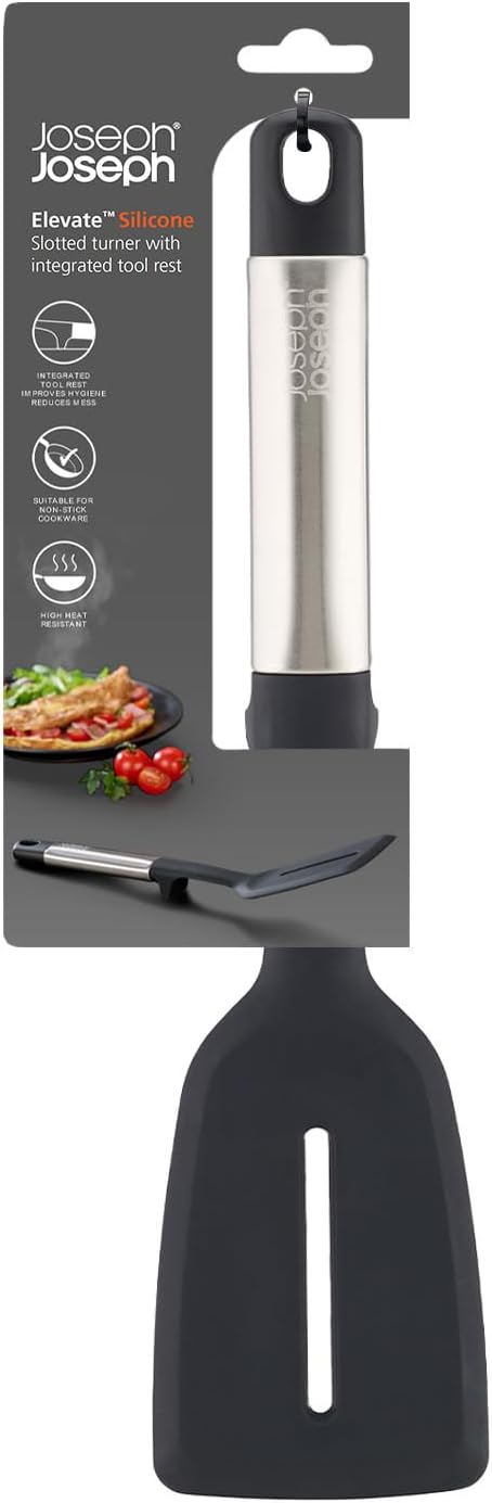 Joseph Joseph Elevate Silicone Slotted Turner with Integrated Tool Rest, One Size, Stainless Steel...