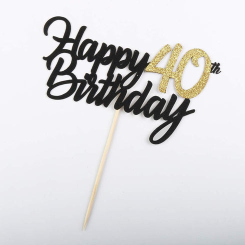PALASASA Black Gold Glitter Happy Birthday cake topper - 40 Anniversary/Birthday Cake Topper Party Decoration (40th)...