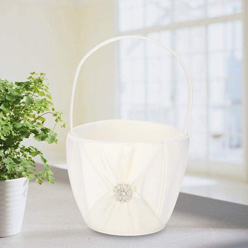 Adds an Elegant Touch, a Gift Basket and a Portable Flower Girl Basket with a Satin Bow on Each Side to memorize for The Wedding(Ivory)...