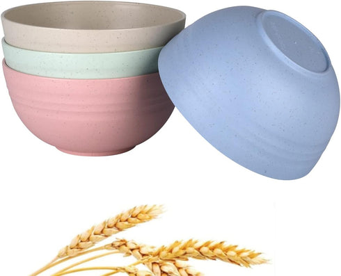 WANBY Lightweight Wheat Straw Cereal Bowls Unbreakable Dinner Dishes Bowl Set Dishwasher & Microwave Safe (Small 4 Pack 4.5')...