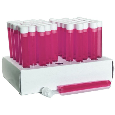 16x125mm Plastic Test Tube Set with Caps and Rack, Pink Tubes, White Caps, and Cardboard Rack, Karter Scientific (Pack of 50)...
