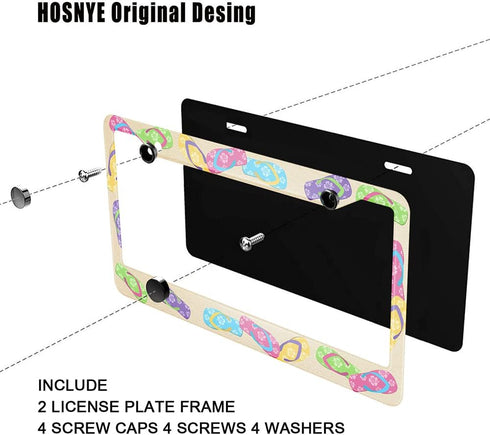 HOSNYE Flip Flop License Plate Frame Beach Tropical Metal 2 Pcs 2 Holes Black Licenses Plates Frames Front Licenses Plate Covers Car Tag Frame for...