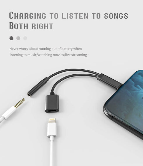 iPhone AUX Adapter for Headphone Jack Cable Dongle 2in1 Lightning to 3.5mm Splitter Apple Charger Cord MFI Certified Audio adaptador para Earbud M...