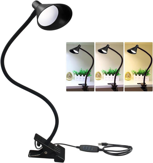 Semlos LED Reading Light, Clamp Lamp 3 Color Modes 5 Brightness, Clip Ligh for Desk Bedside Table, 5W USB Powered, Flexible Arm(Black)...