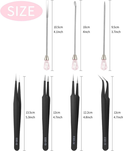 11 Pcs Resin Spoon Tools Kit-Metal Stir Sticks Resin Spoons Poke Needle with Anti-Static Stainless Steel Precision Tweezers Set for Resin Crafts,J...