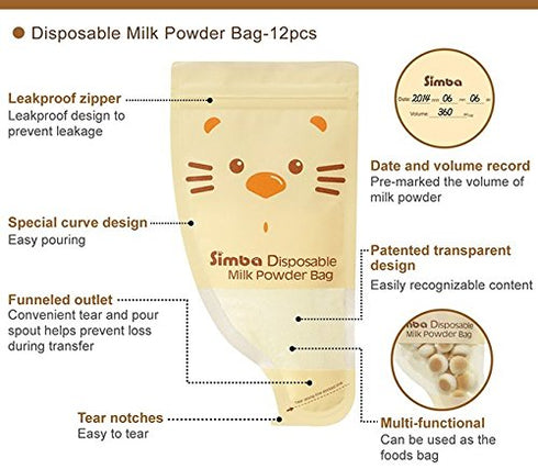 Simba Disposable Formula/Milk Powder Bag (12 oz, 2 packs, total 24 bags)...