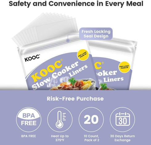 KOOC Slow Cooker Liners 8"x11" 20 Count Mini Size Disposable Pot Liners Cooking Bags Fit 0.65 qt to 1.25 qt Pot BPA Free Fresh Locking Seal Design...