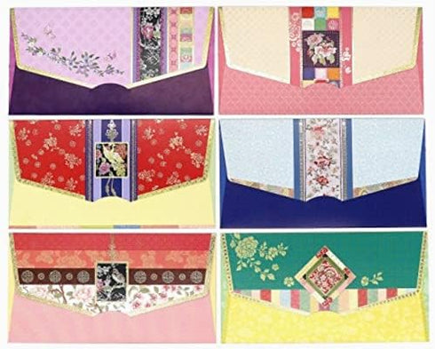 (Pack of 6) Korean Traditional Money Gift Envelopes for Cash Wedding, Birthday, New Year, Christmas, Multicolor...