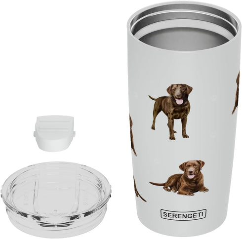 SERENGETI Chocolate Labrador 20 Oz. Stainless Steel, Vacuum Insulated Tumbler with Spill Proof Lid - 3D Print - Insulated Travel mug for Hot or Co...