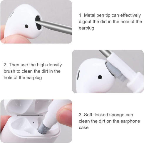 Bluetooth Earbuds Cleaning Pen, 3 in 1 Multifunction Cleaner Kit with Soft Brush for Wireless Earphones Bluetooth Headphones Charging Box Accessor...
