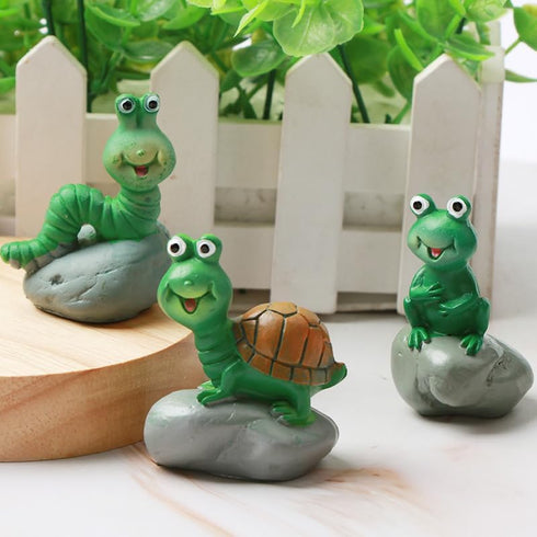 3Pcs Animal Sculpture Frog Ornament Turtle Resin Statue Animal Statue for Micro Landscape Flowerpot Lawn Yard Garden Fish Tank Ornament...