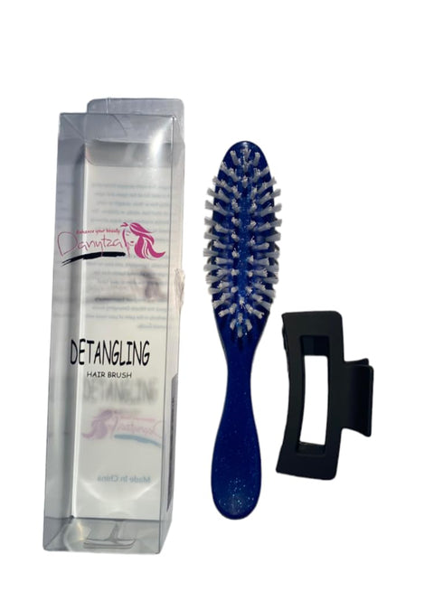Navy Blue Haircare Duo: 8-inch Detangling Brush & 3.5-inch Matte Black Hairclip Set - Effortless Styling with Premium Nylon Bristles and Elegant C...
