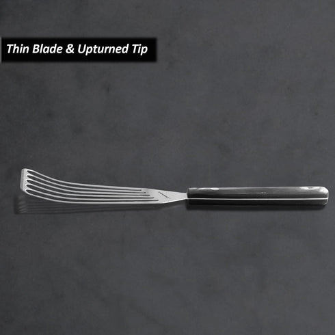 2 Pack Fish Spatula Turner, Stainless Steel Slotted Spatulas for Flipping, Turning, Frying & Grilling, 3"x6"+4"x8" Metal Slotted Spatulas, Wooden ...