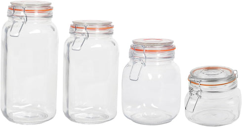Home Basics Canister Sets For The Kitchen, (4 Piece Set) Clear Glass Decorative Countertop Set | With Metal Latches and Silicone Seals | For Flour...