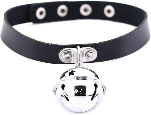 Multicolor PU Simulated Leather Silver-tone 4cm Large Bell Pendant Neckband Choker Necklace...