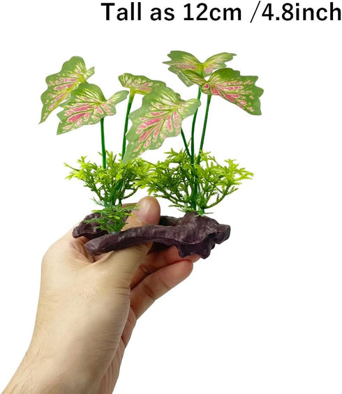 Smoothedo-Pets Aquarium Plants Fish Tank Decorations 2pcs Plastic Artificial Plant Goldfish Waterscape Fish Hides (Rainforest Leaf-Pink-Small-Set)...