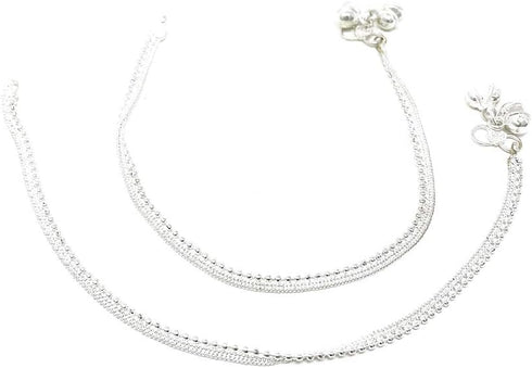 Bollywood Indian Silver Chain Bells Anklet Payal Pair Set For Women - Beach Bohemian Dance Party Gift...