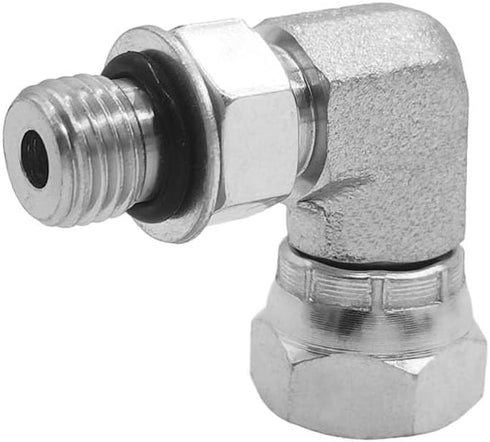 (2-PACK) 6901-04-04-NWO Hydraulic Hose Adapter Fitting 1/4"Male Adjustable Nut O-Ring Boss(7/16"-20UNF)×1/4"Female Swivel(1/4"-18NPSM)90° Elbow SA...