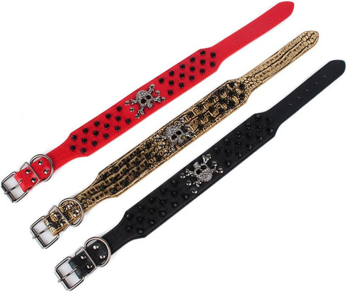 Studded Dog Collar, 2" Leather Spiked Dog Collar for Medium Large Dogs Pit Bull Mastiff Bully Boxer (L:19-22 inch, Pink-3)...