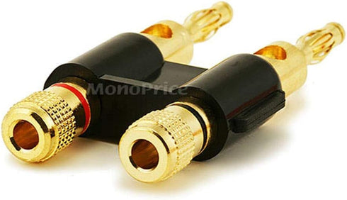 Monoprice Dual 24k Gold Plated Speaker Banana Plugs, Black...