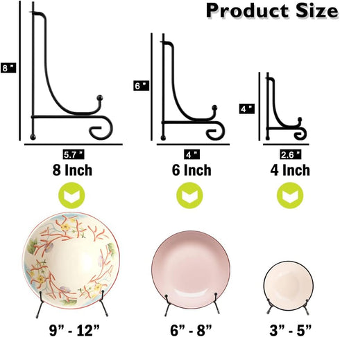 6 Pack 3 Sizes Iron Display Stand, Black Wire Iron Easel Plate Holder Dish Stand for Displaying Pictures, Decoration Plates, Books Dishes and Arts...
