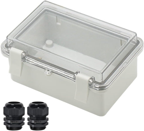 Zulkit Junction Box ABS Plastic Dustproof Waterproof IP65 Electrical Boxes Hinged Shell Outdoor Universal Project Enclosure Clear Cover with 2 Cab...