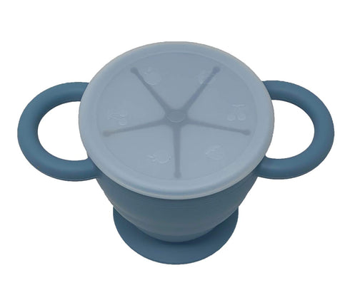 BraveJusticeKidsCo | Snack Attack II Snack Cup | Collapsible Silicone Snack Container | Toddler and Baby Snack Catcher Lid (Blue Steel)...