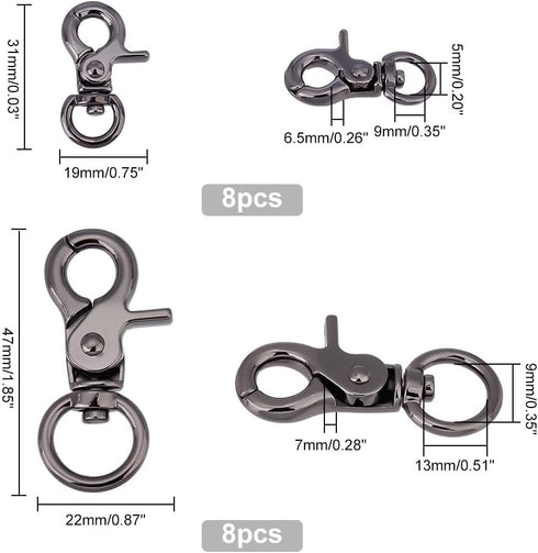 PH PandaHall 16 Pcs 2 Sizes Metal Lobster Claw Clasps 1.2"/1.3" Swivel Lanyards Trigger Snap Hooks Strap for Keychain Key Rings Bags Pendants Pet ...